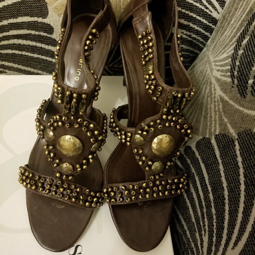 Brown Embellished Pumps